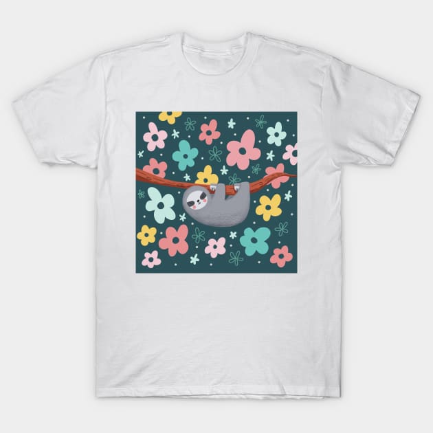 Sloth and Flowers T-Shirt by StephersMc